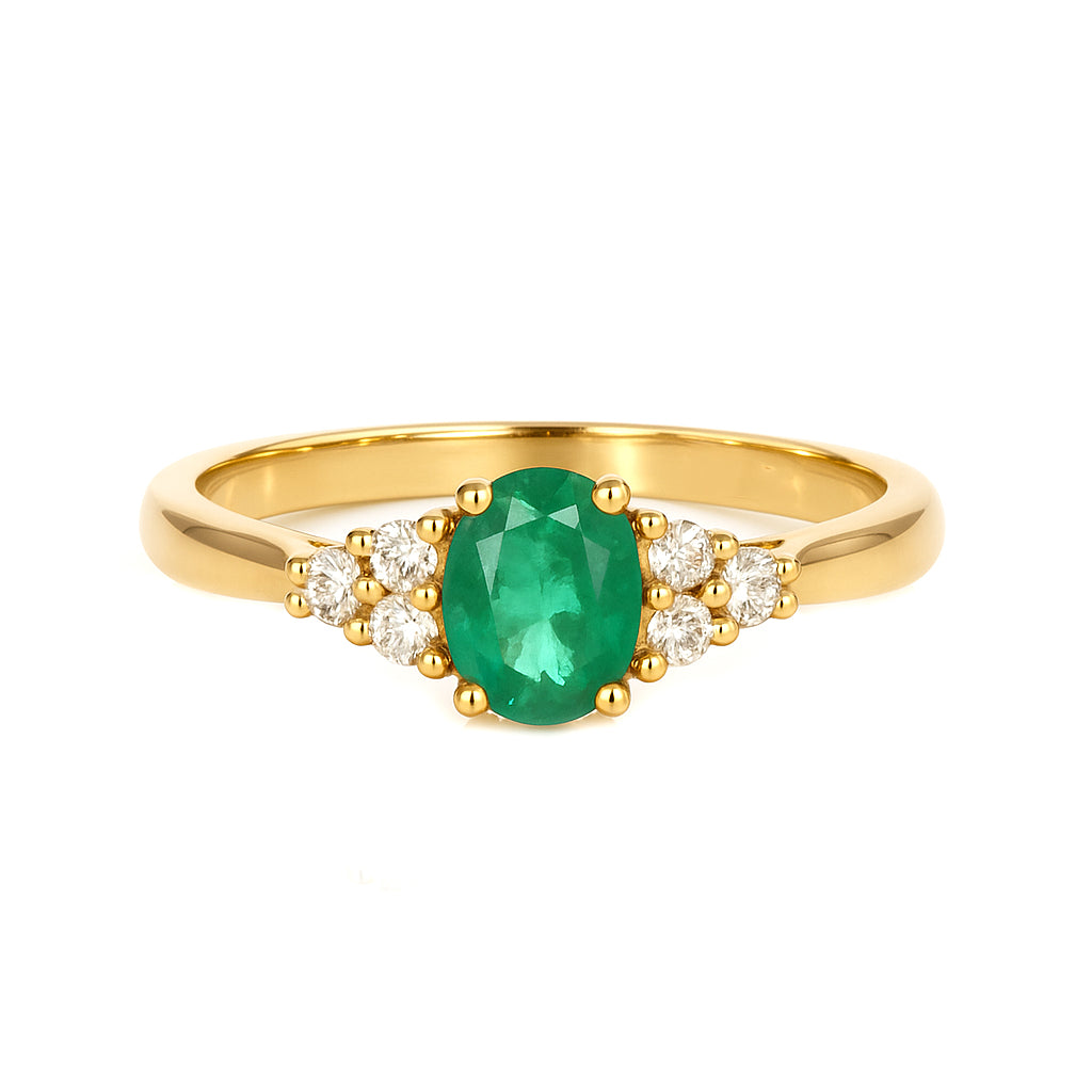 Anello - 18 carati Oro giallo - 0.92ct. tw. Smeraldo - Diamante