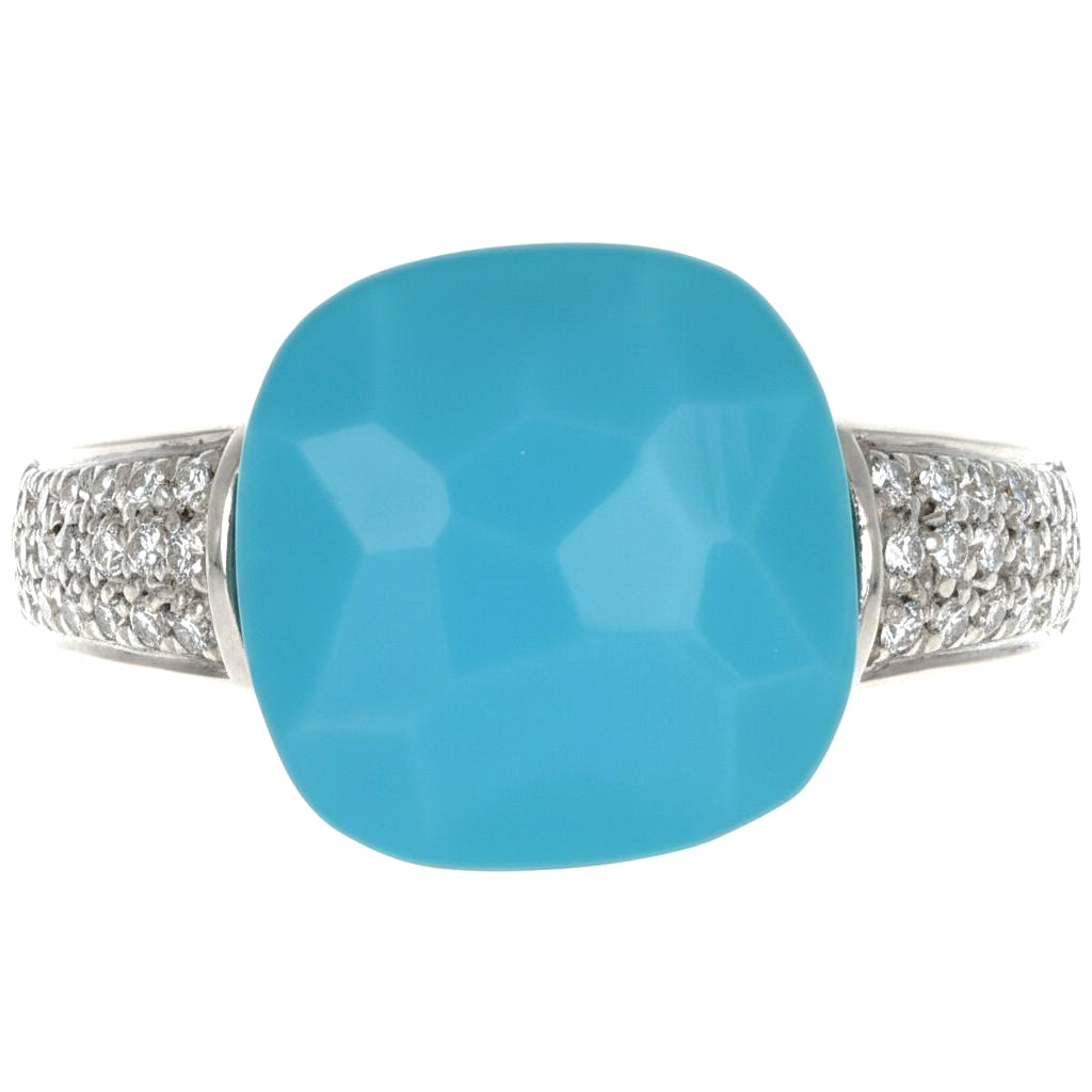 Anello - 18 carati Oro bianco - 5.32ct. tw. Turchese - Diamante