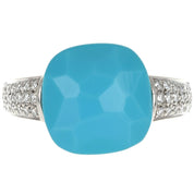 Anello - 18 carati Oro bianco - 5.32ct. tw. Turchese - Diamante