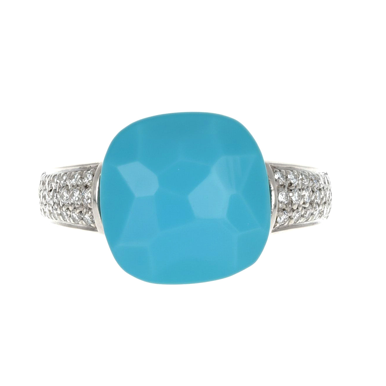 Anello - 18 carati Oro bianco - 5.32ct. tw. Turchese - Diamante