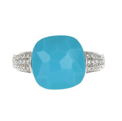 Anello - 18 carati Oro bianco - 5.32ct. tw. Turchese - Diamante