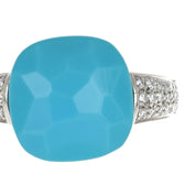 Anello - 18 carati Oro bianco - 5.32ct. tw. Turchese - Diamante