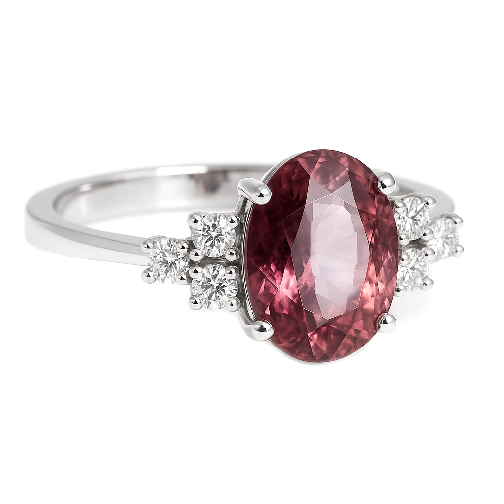 Anello - 18 carati Oro bianco - 2.12ct. tw. Tormalina - Diamante