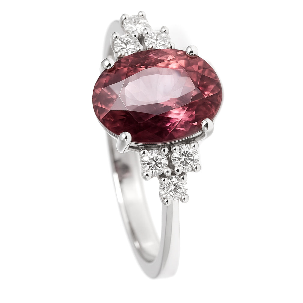 Anello - 18 carati Oro bianco - 2.12ct. tw. Tormalina - Diamante