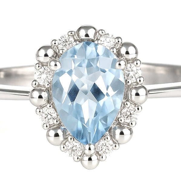 Anello - 18 carati Oro bianco - 0.83ct. tw. Acquamarina - Diamante