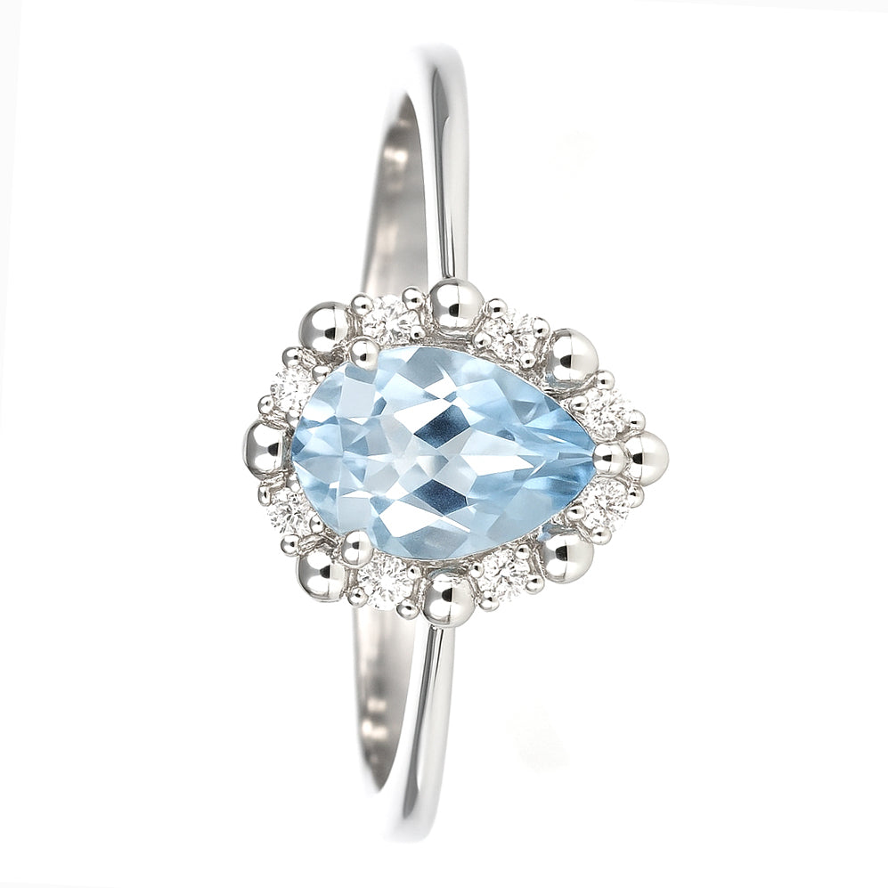 Anello - 18 carati Oro bianco - 0.83ct. tw. Acquamarina - Diamante