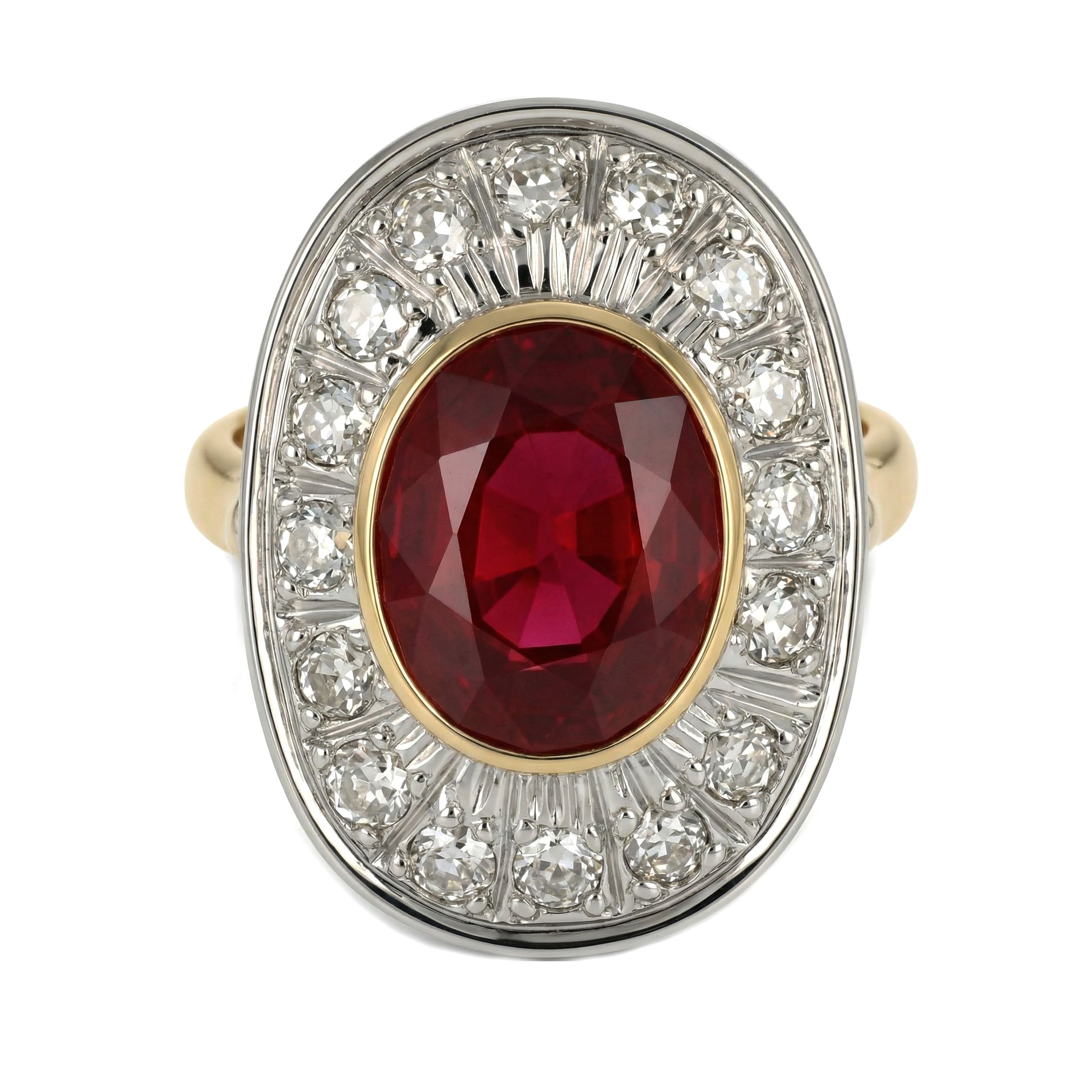 14 carati Oro giallo, Argento 925 - Anello - Rubino- Diamanti