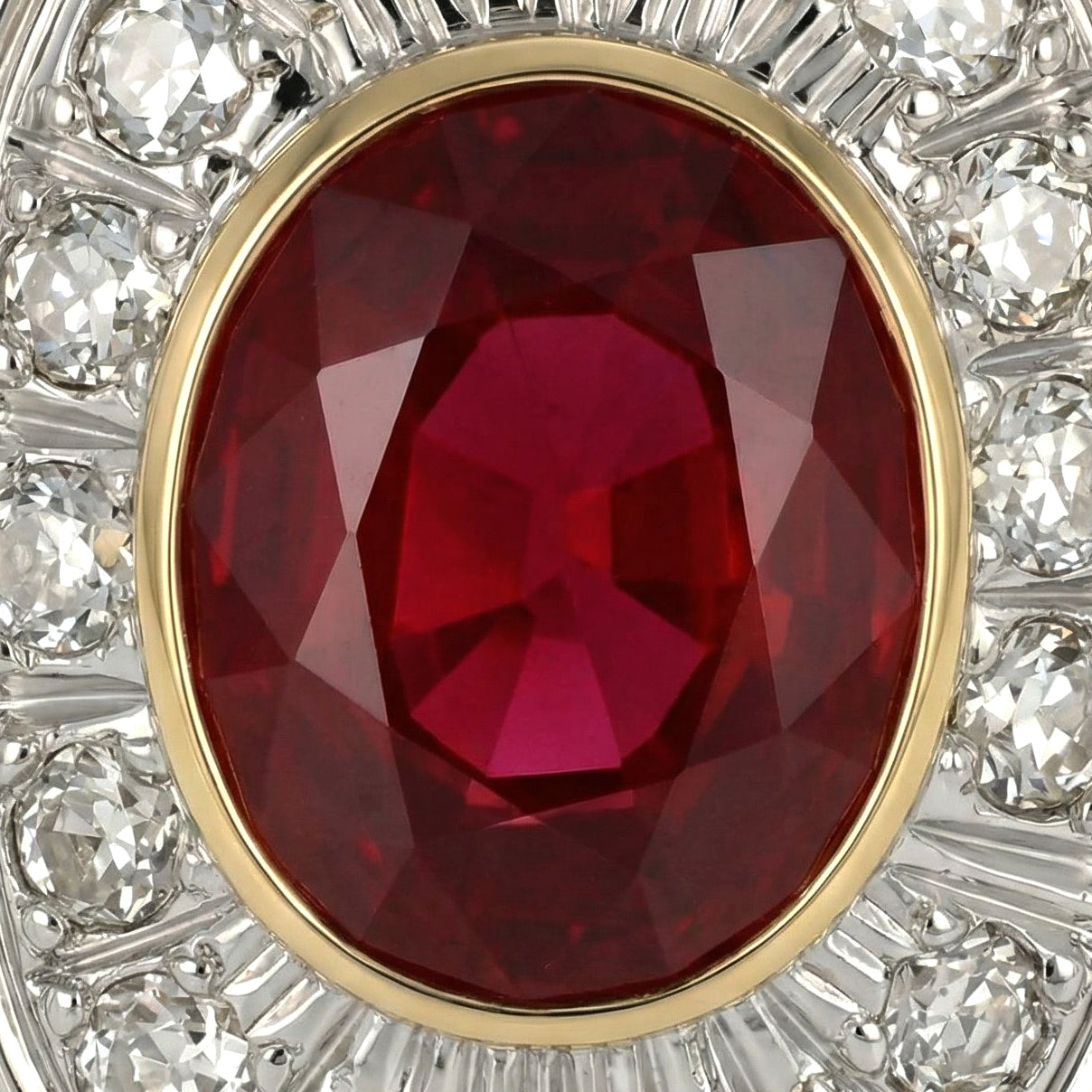 14 carati Oro giallo, Argento 925 - Anello - Rubino- Diamanti