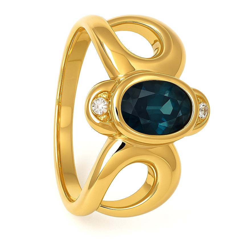 Anello - 18 carati Oro giallo - 0.28ct. tw. Zaffiro - Diamante