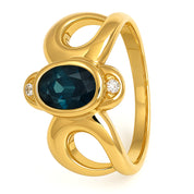 Anello - 18 carati Oro giallo - 0.28ct. tw. Zaffiro - Diamante