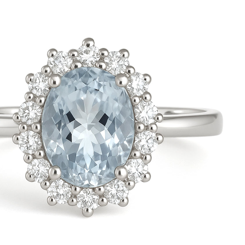 Anello - 18 carati Oro bianco - 1.34ct. tw. Acquamarina - Diamante