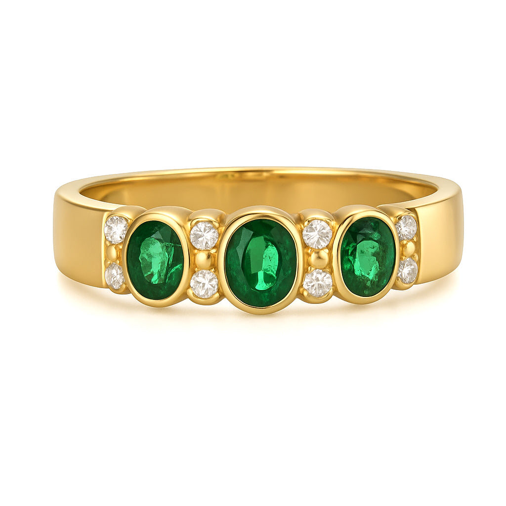 Anello - 18 carati Oro giallo - 0.71ct. tw. Smeraldo - Diamante