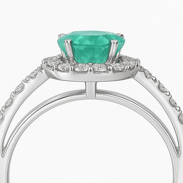 Anello - 18 carati Oro bianco - 1.65ct. tw. Smeraldo - Diamante