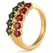 Anello - 18 carati Oro giallo, Zaffiri - Rubini - Diamanti - 0.92ct. tw.