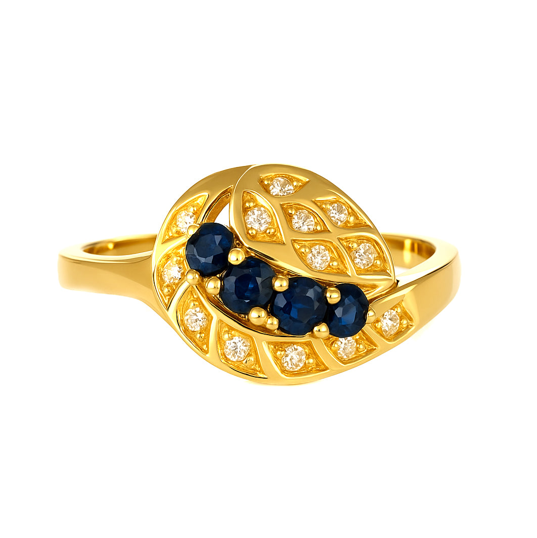 Anello - 18 carati Oro giallo - 0.36ct. tw. Zaffiro - Diamante