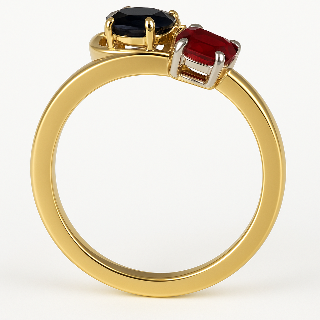 Anello - 18 carati Oro giallo, Zaffiro - Rubino - Diamante - 0.72ct. tw.