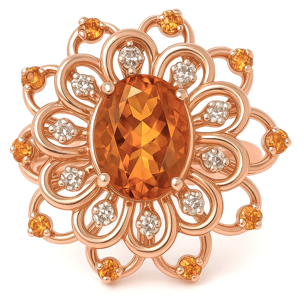 Anello - 18 carati Oro giallo - 7.70ct. tw. Quarzo citrino - Diamante