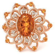 Anello - 18 carati Oro giallo - 7.70ct. tw. Quarzo citrino - Diamante