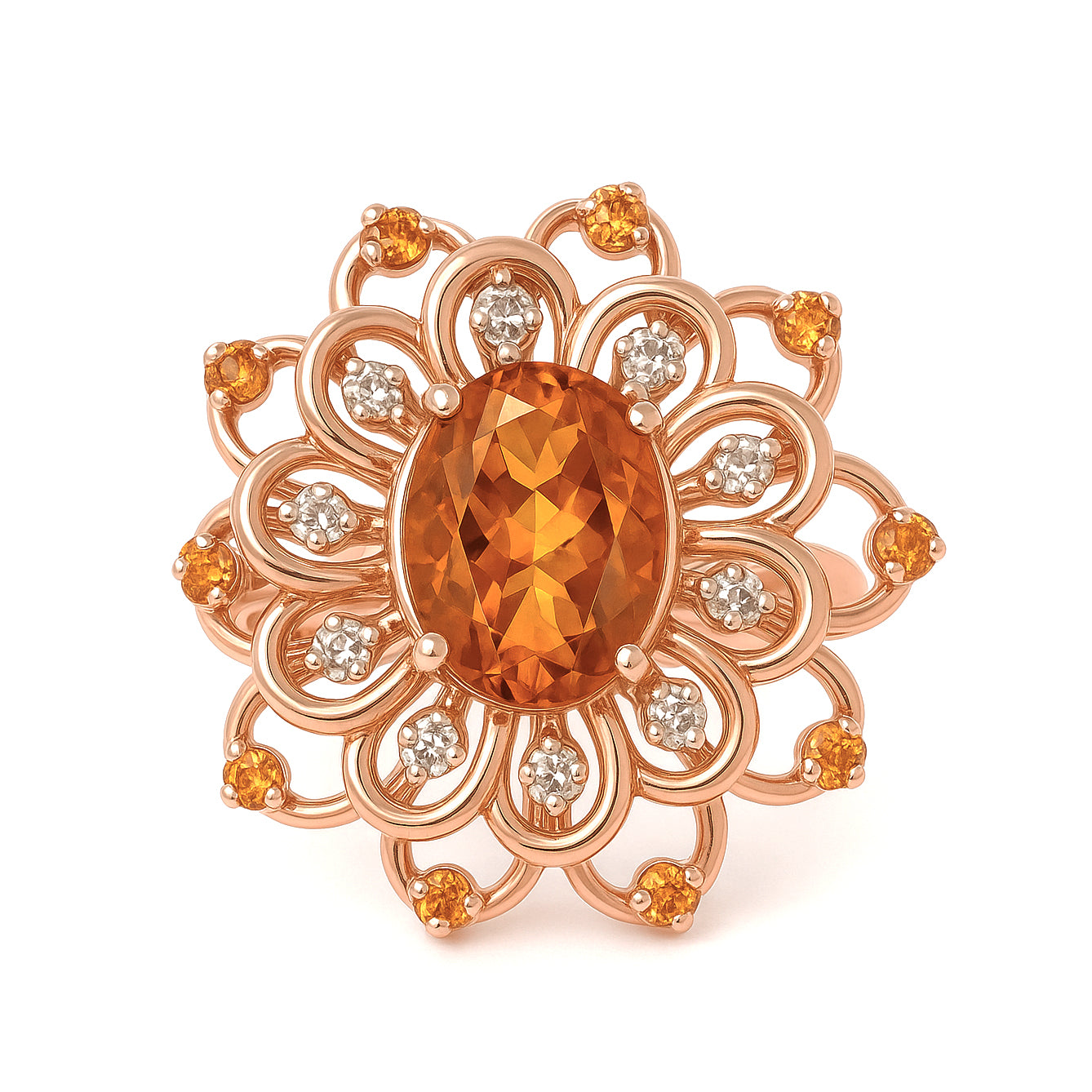 Anello - 18 carati Oro giallo - 7.70ct. tw. Quarzo citrino - Diamante