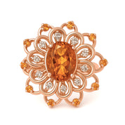 Anello - 18 carati Oro giallo - 7.70ct. tw. Quarzo citrino - Diamante