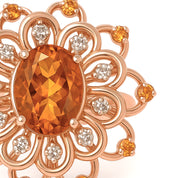 Anello - 18 carati Oro giallo - 7.70ct. tw. Quarzo citrino - Diamante