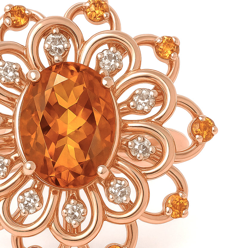 Anello - 18 carati Oro giallo - 7.70ct. tw. Quarzo citrino - Diamante