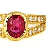 Anello - 18 carati Oro giallo - 1.50ct. tw. Rubino - Diamante