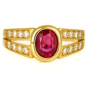 Anello - 18 carati Oro giallo - 1.50ct. tw. Rubino - Diamante