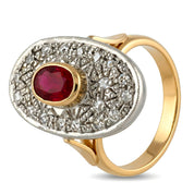 14 carati Oro giallo, Argento 925 - Anello - Rubino- Diamanti