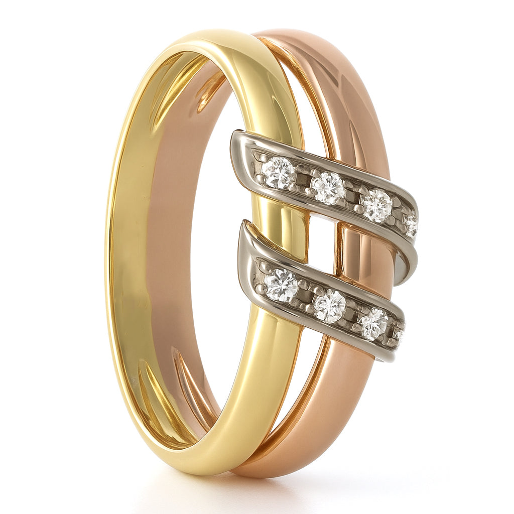 Anello - 18 carati Oro bianco, Oro giallo, Oro rosa - 0.08ct. tw. Diamante (Naturale)