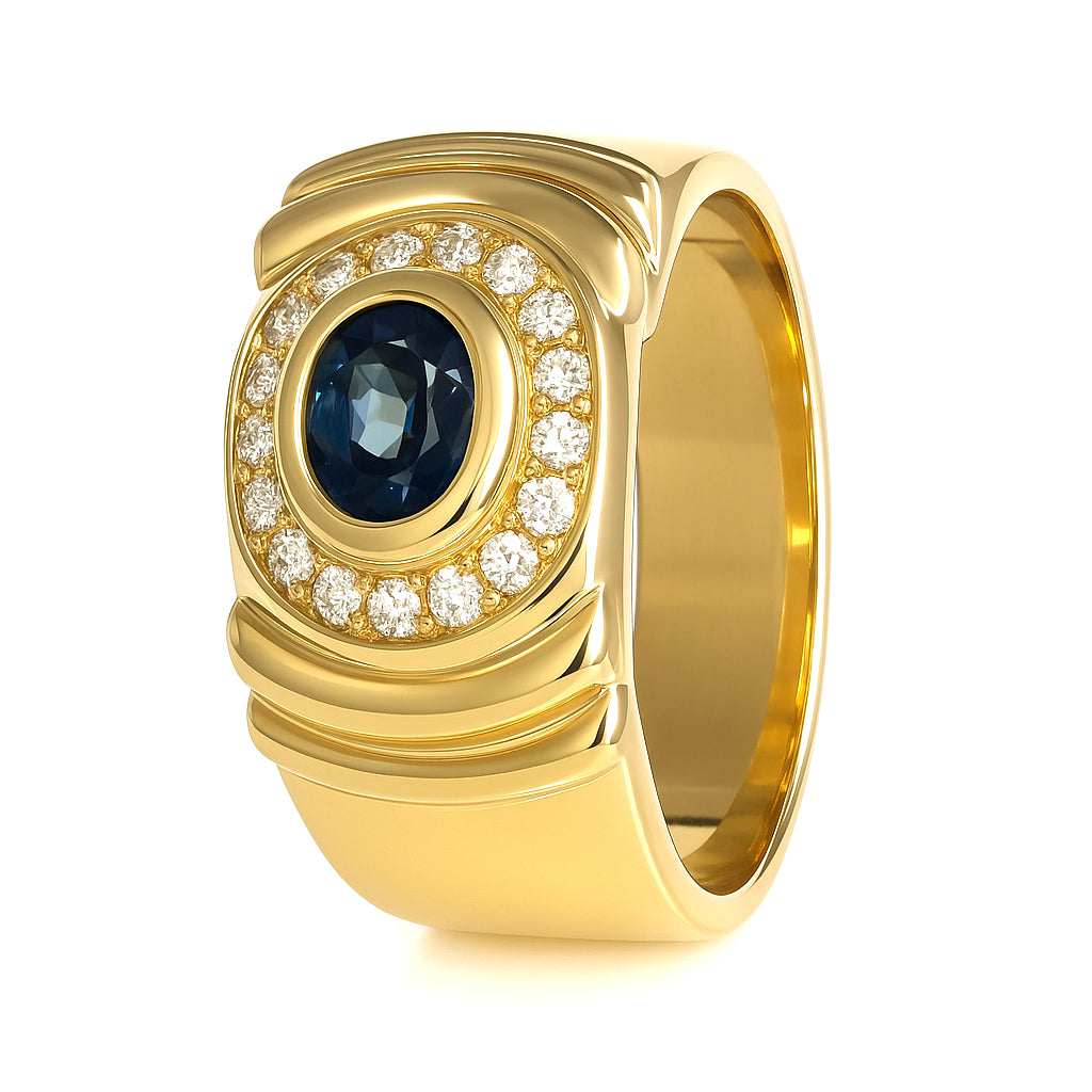 Anello - 18 carati Oro giallo - 0.19ct. tw. Zaffiro - Diamante