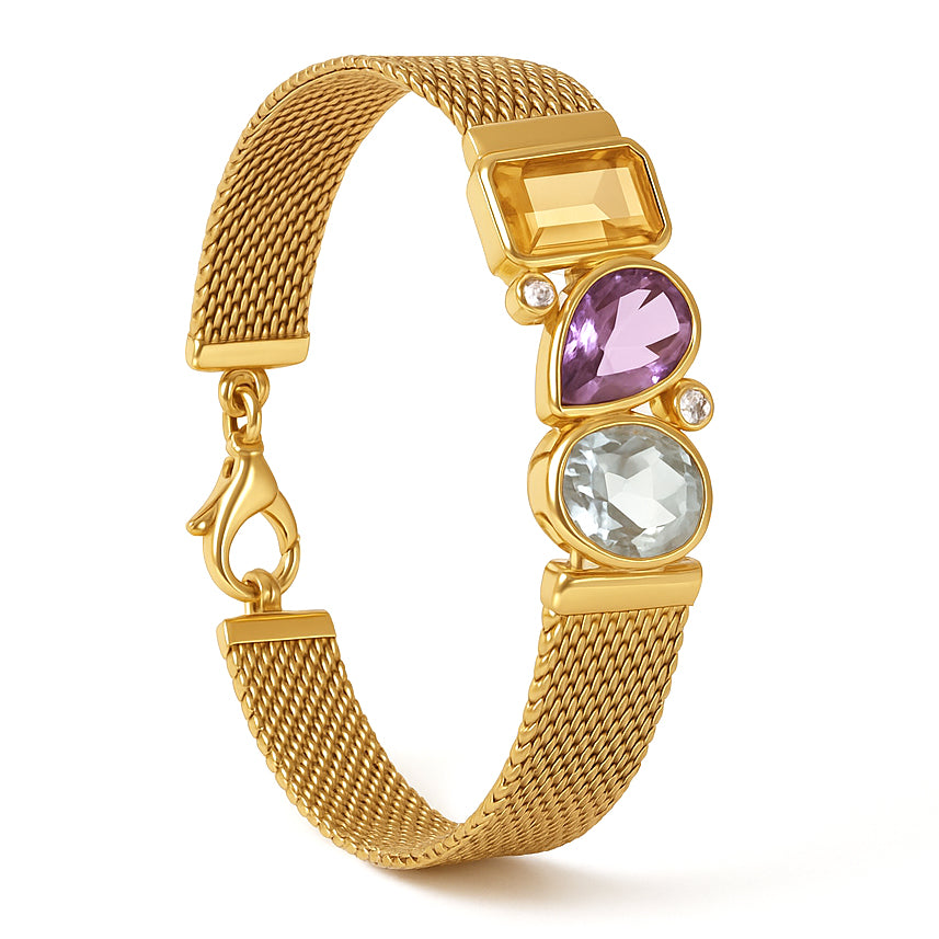 Bracciale - 18 carati Oro giallo, Topazio giallo - Ametista - Acquamarina - Diamanti - 7.58ct. tw.