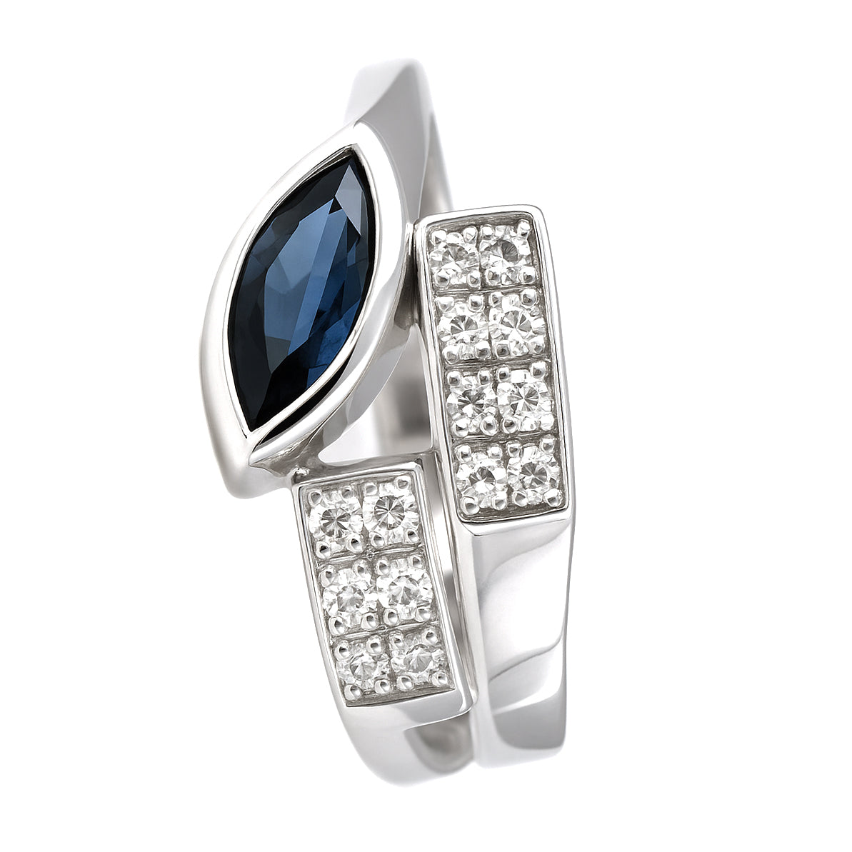 Anello - 18 carati Oro bianco - 0.64ct. tw. Zaffiro - Diamante