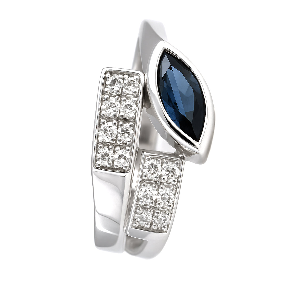 Anello - 18 carati Oro bianco - 0.64ct. tw. Zaffiro - Diamante