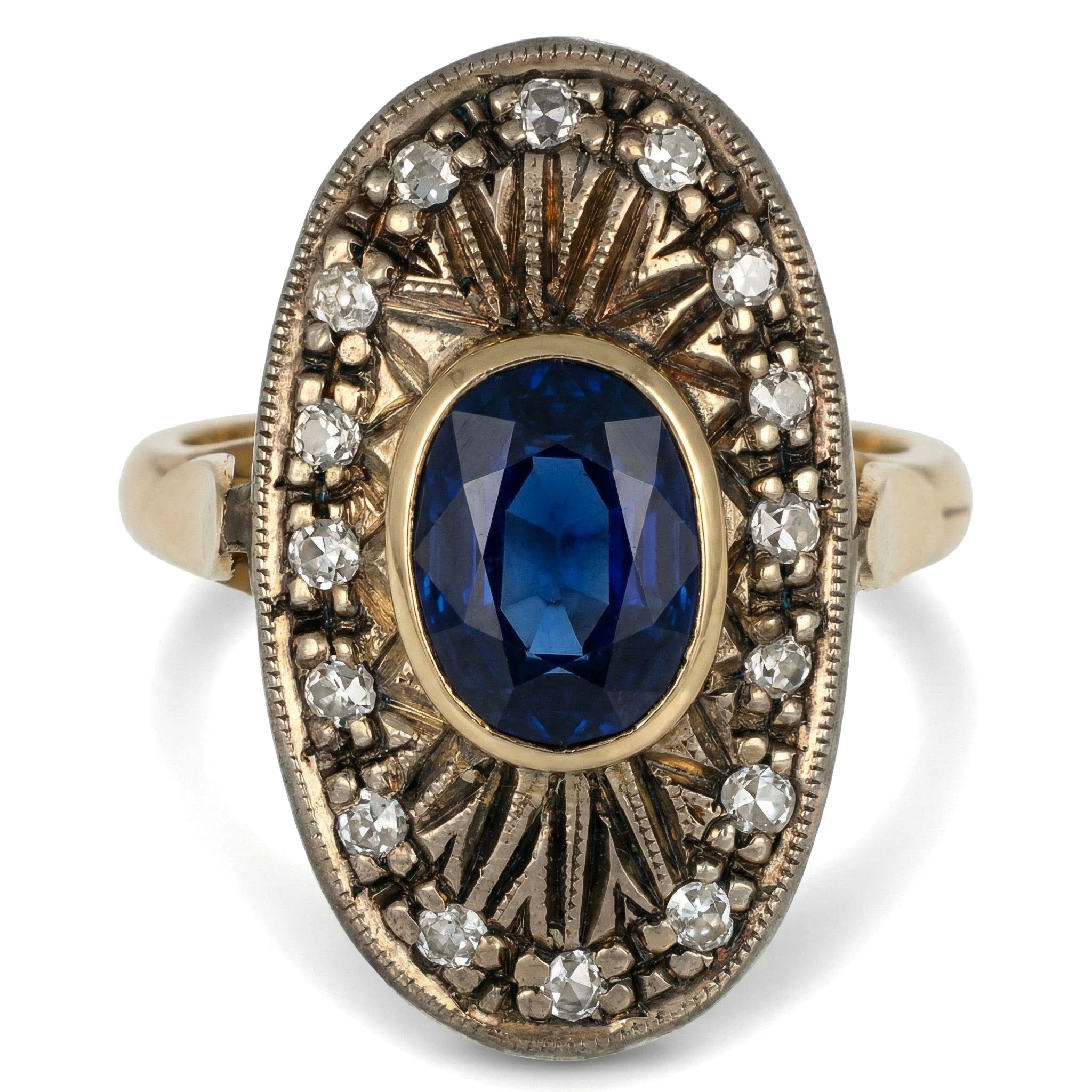 14 carati Oro giallo, Argento 925 - Anello- Zaffiro -Diamanti