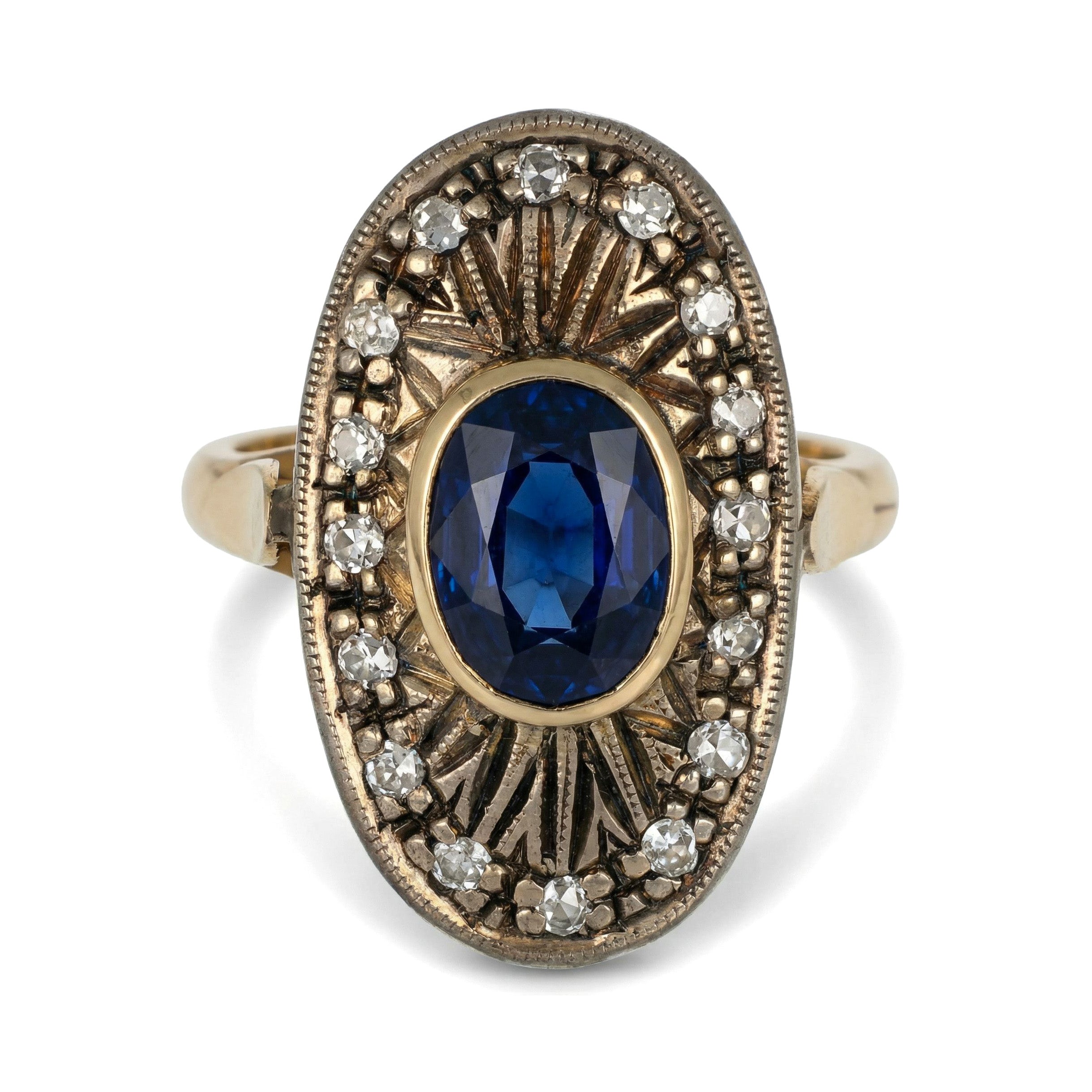 14 carati Oro giallo, Argento 925 - Anello- Zaffiro -Diamanti