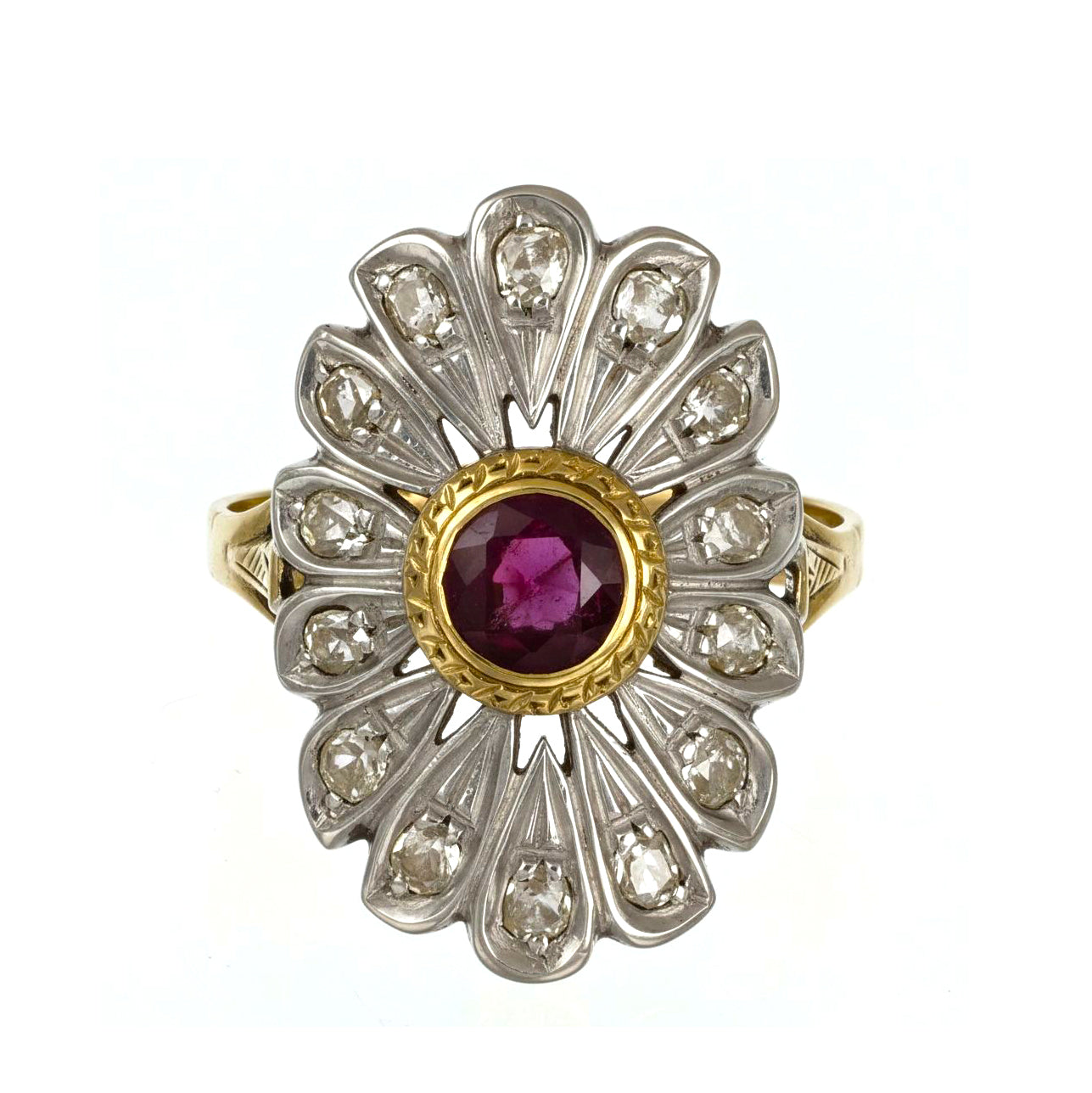 Anello - 18 carati Oro giallo, Argento - 1.12ct. tw. Rubino - Diamante