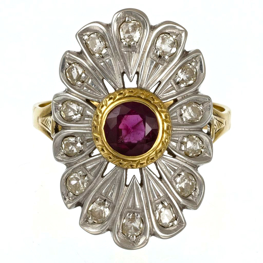 Anello - 18 carati Oro giallo, Argento - 1.12ct. tw. Rubino - Diamante