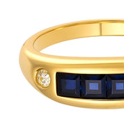 Anello - 18 carati Oro giallo - 0.09ct. tw. Zaffiro - Diamante