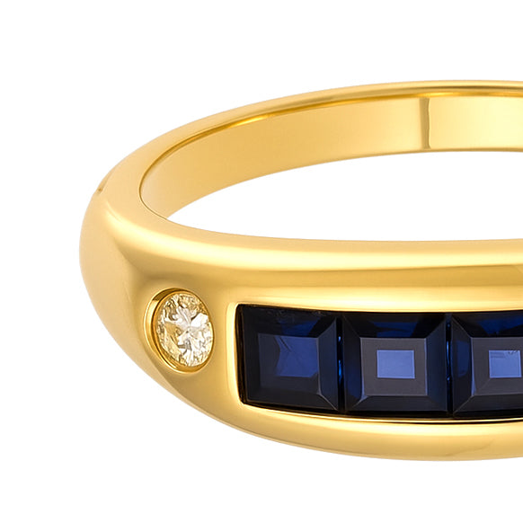 Anello - 18 carati Oro giallo - 0.09ct. tw. Zaffiro - Diamante