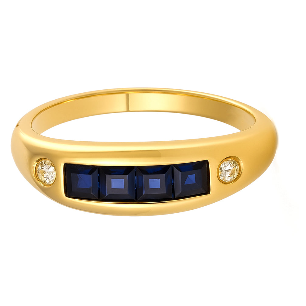 Anello - 18 carati Oro giallo - 0.09ct. tw. Zaffiro - Diamante