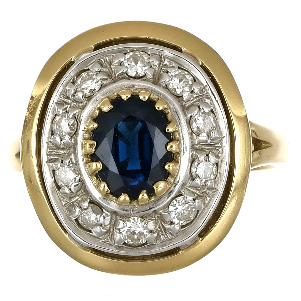 Anello - 18 carati Oro giallo, Argento - 1.05ct. tw. Zaffiro - Diamante