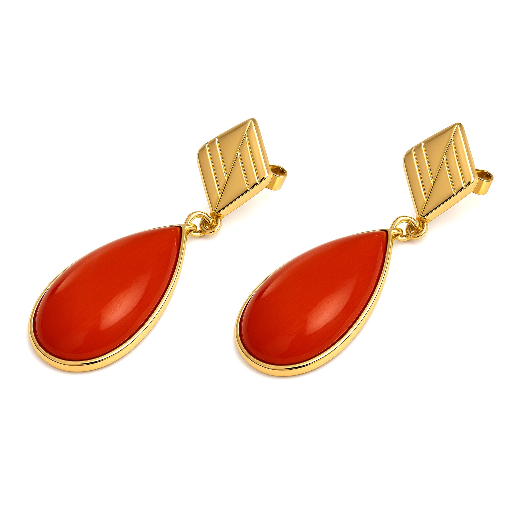 Orecchini - 18 carati Oro giallo - Corallo