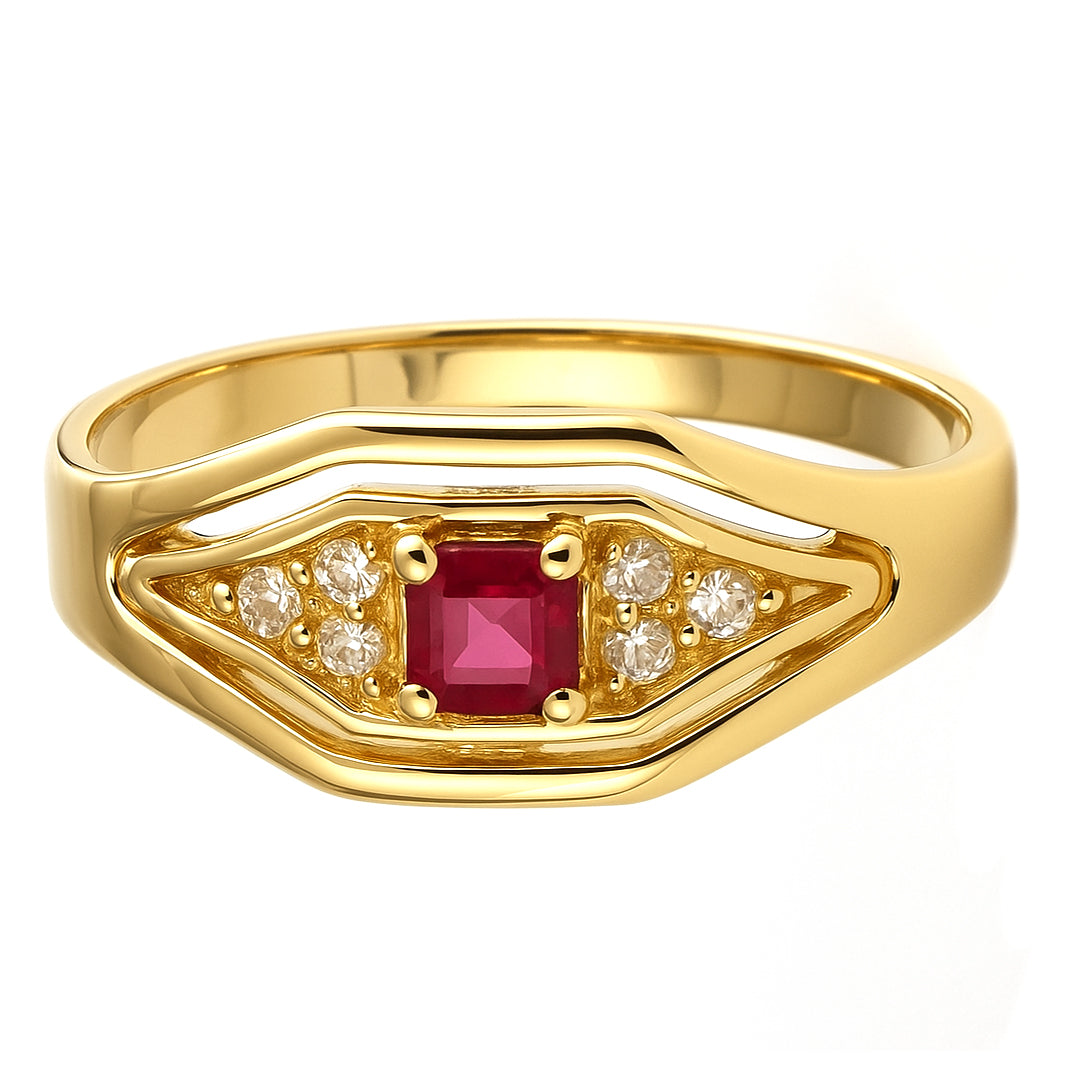 Anello - 18 carati Oro giallo - 0.15ct. tw. Rubino - Diamante