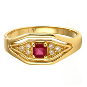 Anello - 18 carati Oro giallo - 0.15ct. tw. Rubino - Diamante