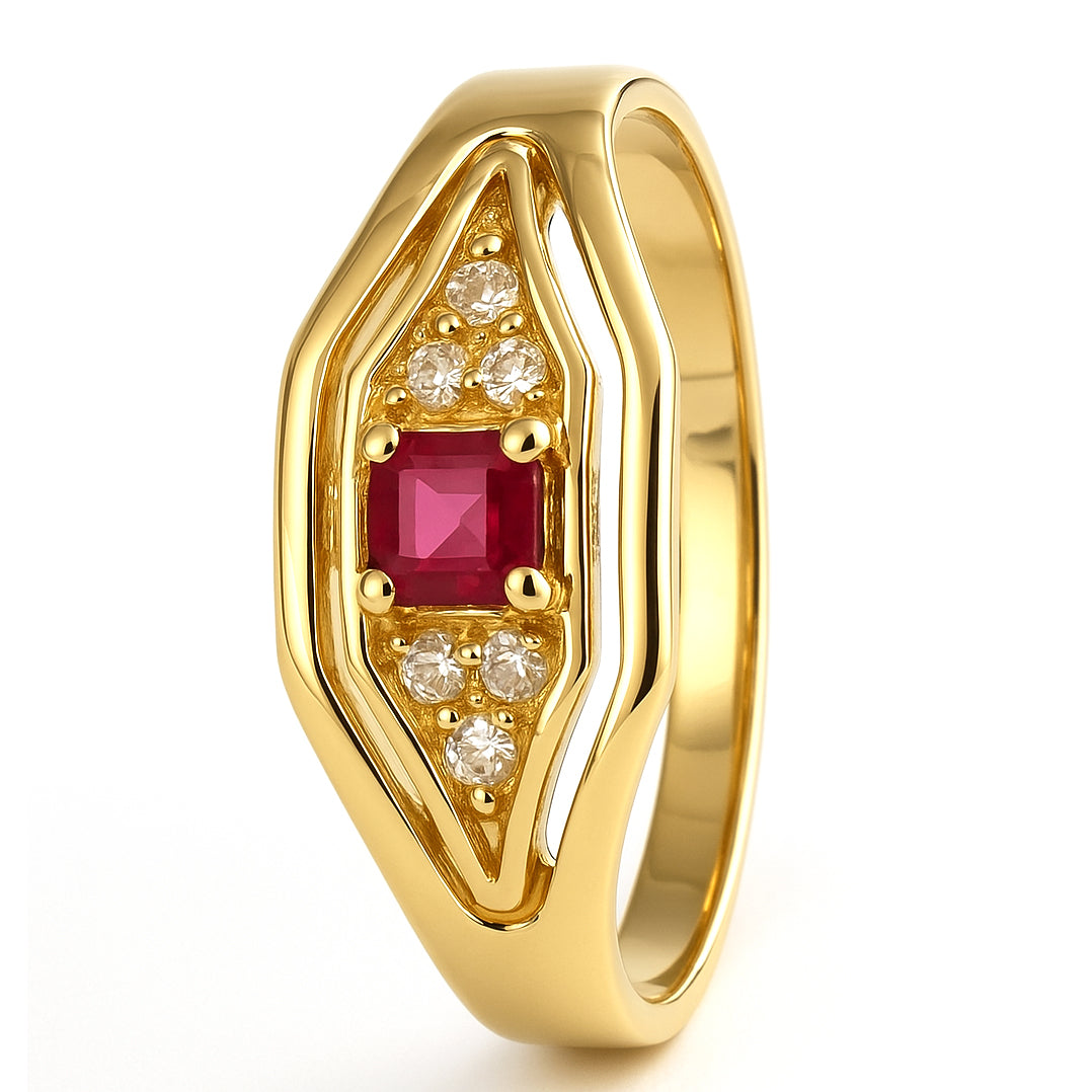 Anello - 18 carati Oro giallo - 0.15ct. tw. Rubino - Diamante