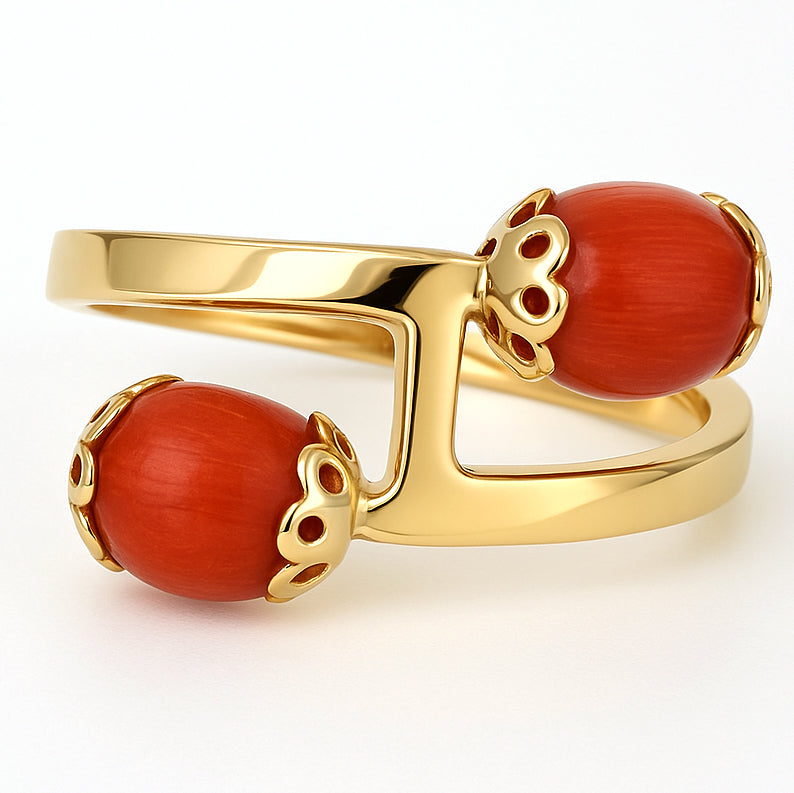 Anello - 18 carati Oro giallo Corallo