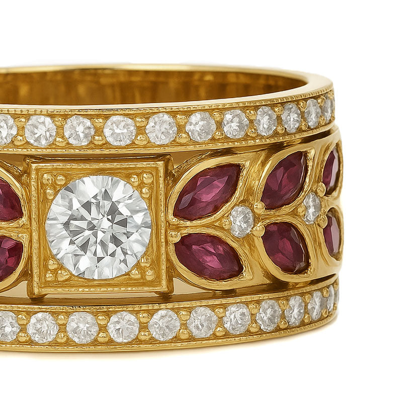 Anello - 18 carati Oro giallo - 2.07ct. tw. Rubino - Diamante
