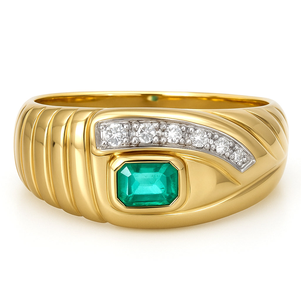 Anello - 18 carati Oro bianco, Oro giallo - 0.28ct. tw. Smeraldo - Diamante