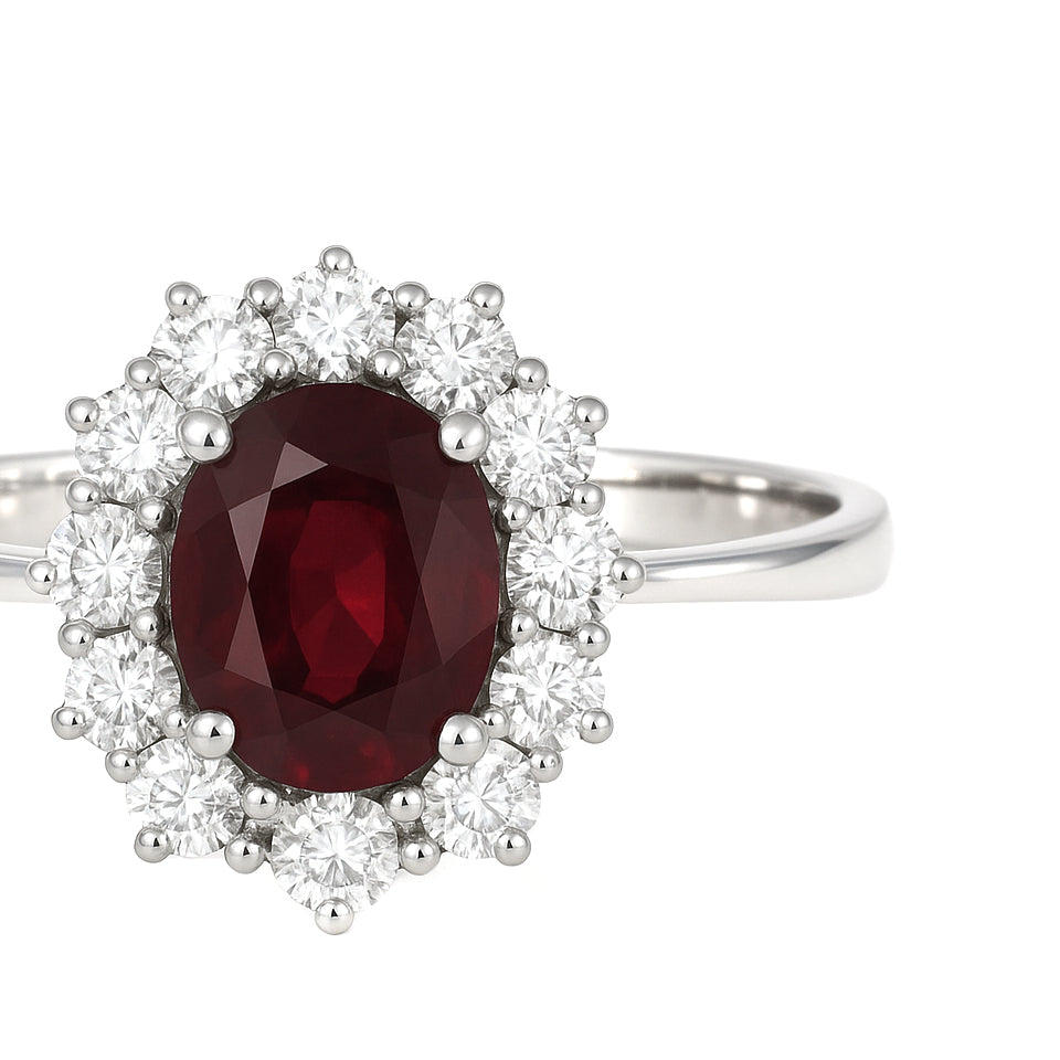 Anello - 18 carati Oro bianco - 1.87ct. tw. Rubino - Diamante